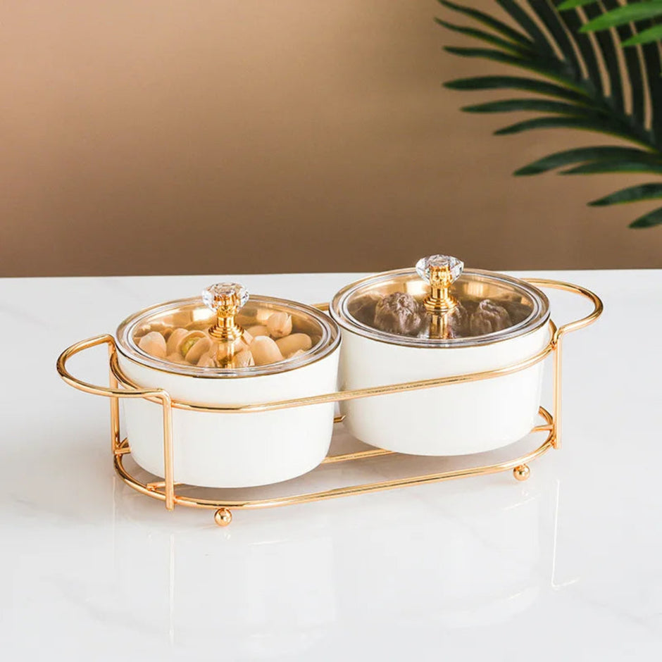 Nordic Ceramic Fruit Bowl Set With Metal Stand / Ruchi