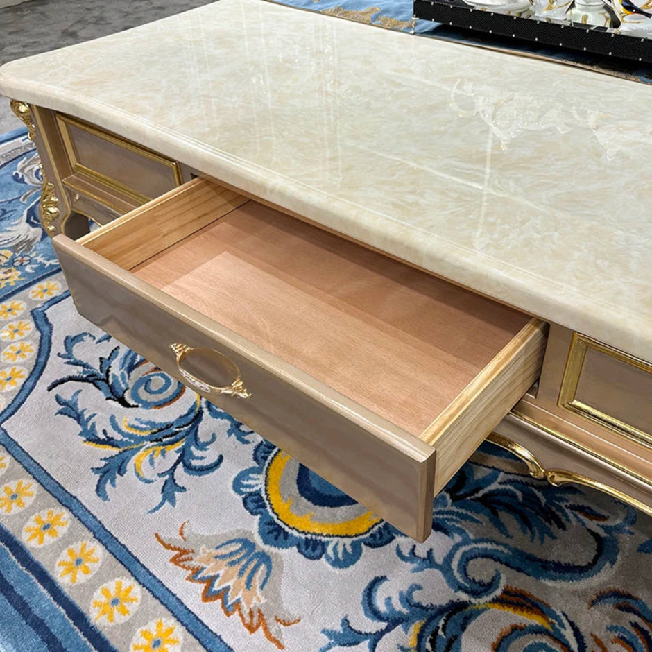 European Marble Top Coffee Table With Storage / Ruchi