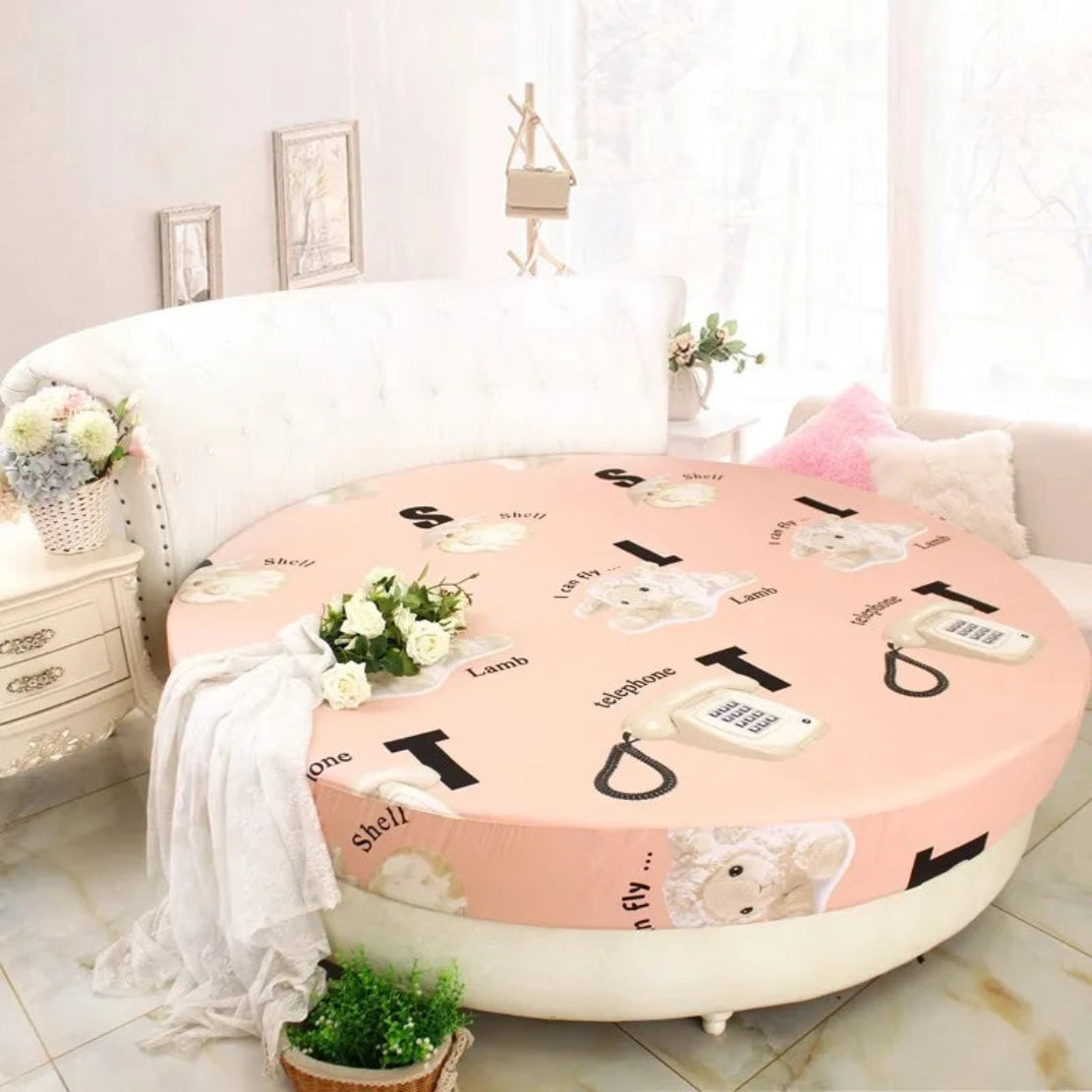 Modern Cotton Fitted Sheet For Round Bed / Ruchi