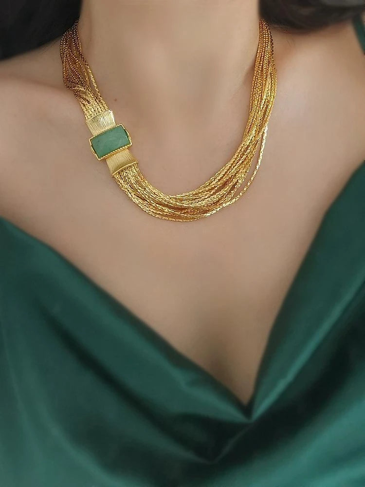 Aventurine Stone Carved Layered Chain Bracelet Jewelry Design / Ruchi