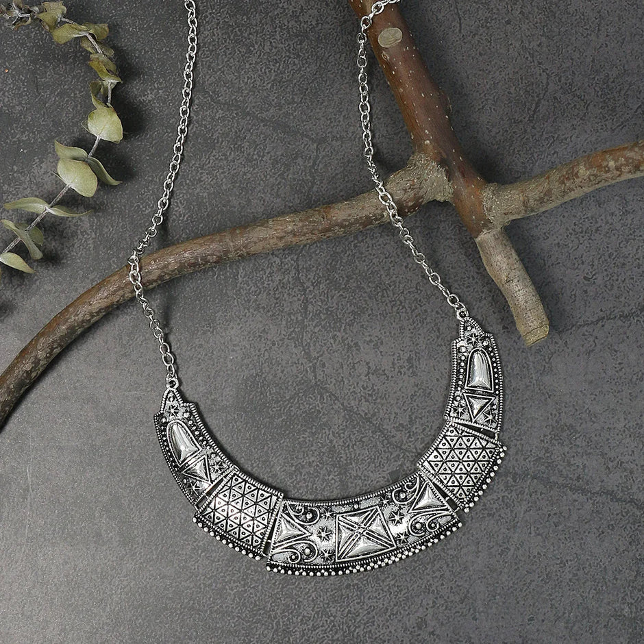 Ethnic Tribal Carved Metal Collar Necklace / Ruchi