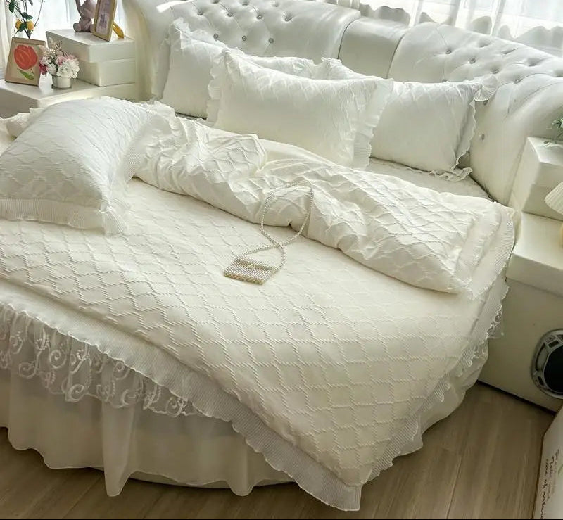 Round Microfiber Fabric Fitted Bedsheet And Bed-Skirt