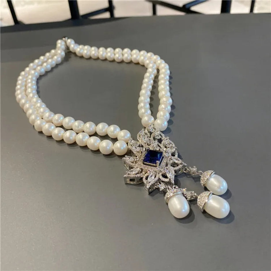Double Strand Pearl CZ Necklace / Ruchi
