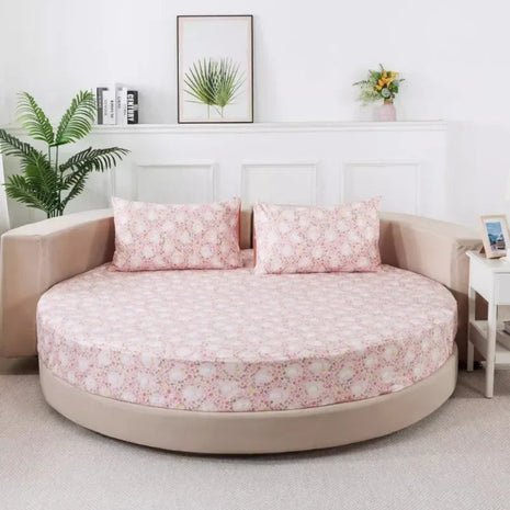 Round Cotton Fitted Bedsheet With Pillowcases / Ruchi