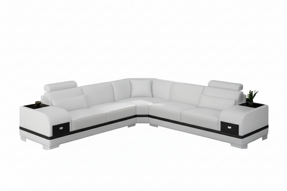 L-Shaped Leather Sectional Sofa With Storage