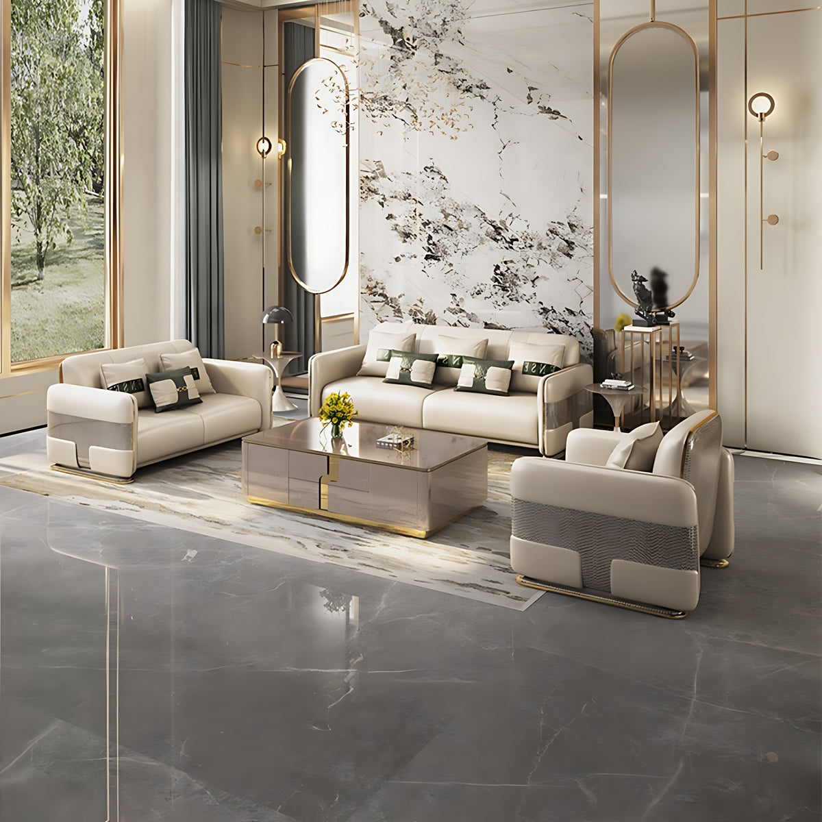1-2-3 Living Room Leather Sofa Set / Ruchi