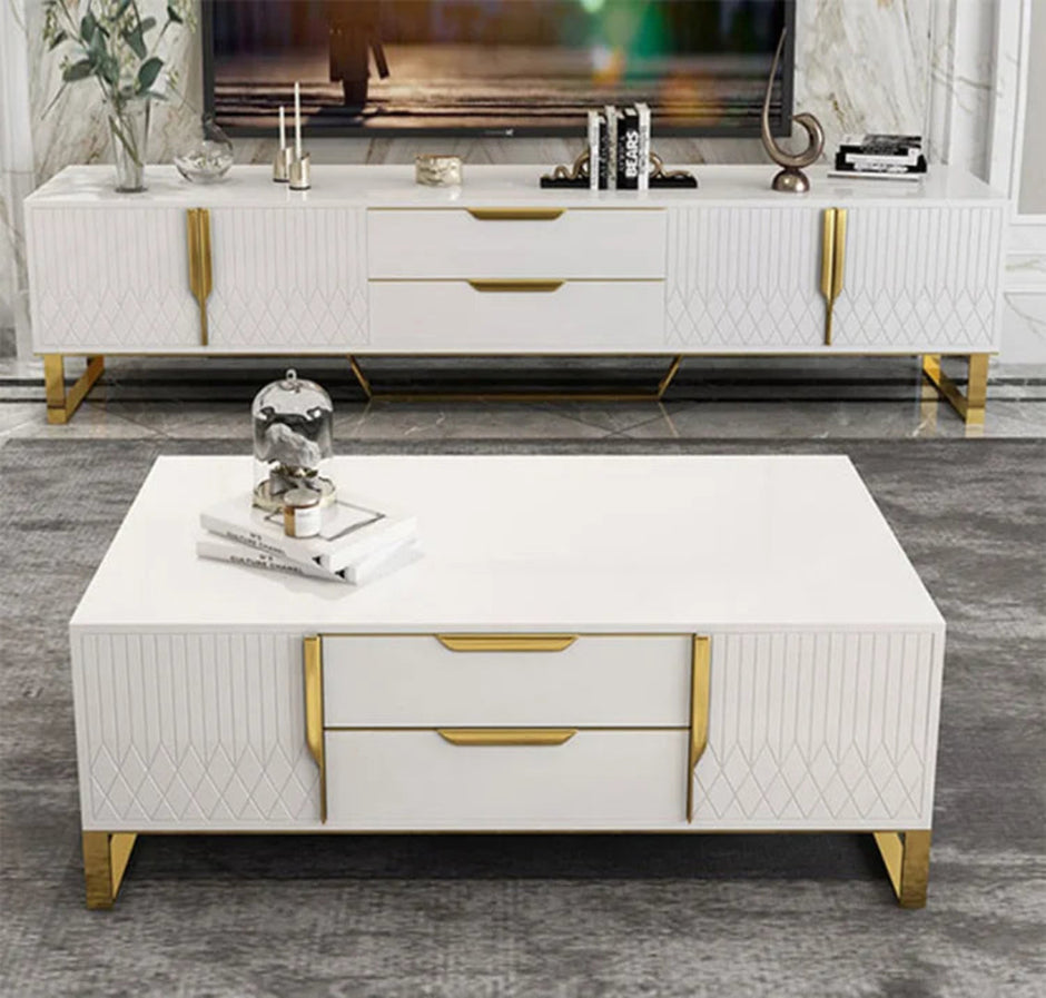 Elegant Wooden Coffee Table And TV Stand Set