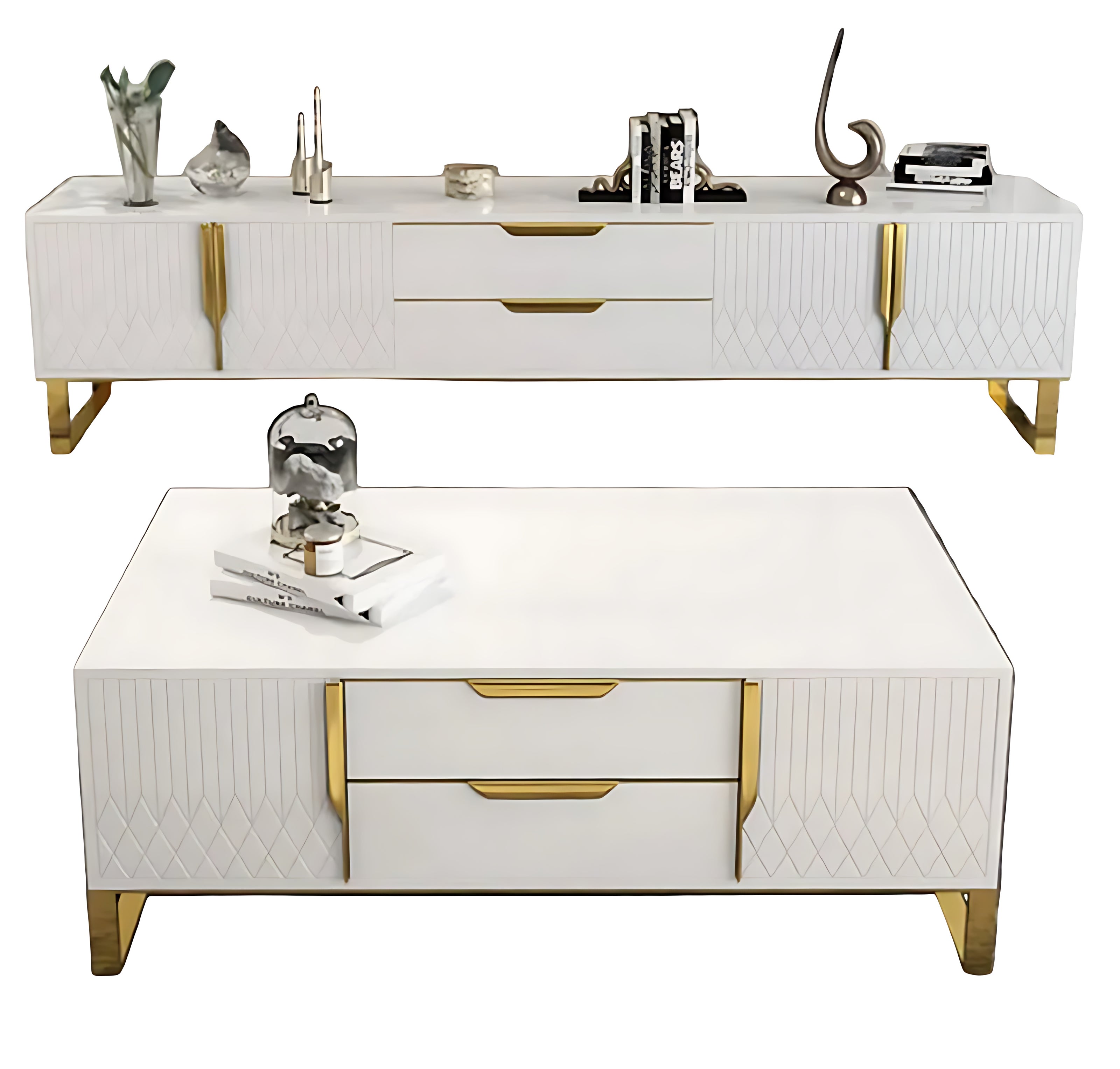 Elegant Wooden Coffee Table And TV Stand Set / Ruchi