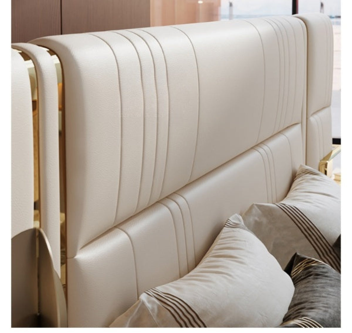 Modern Leather Platform Bed With Headboard / Ruchi