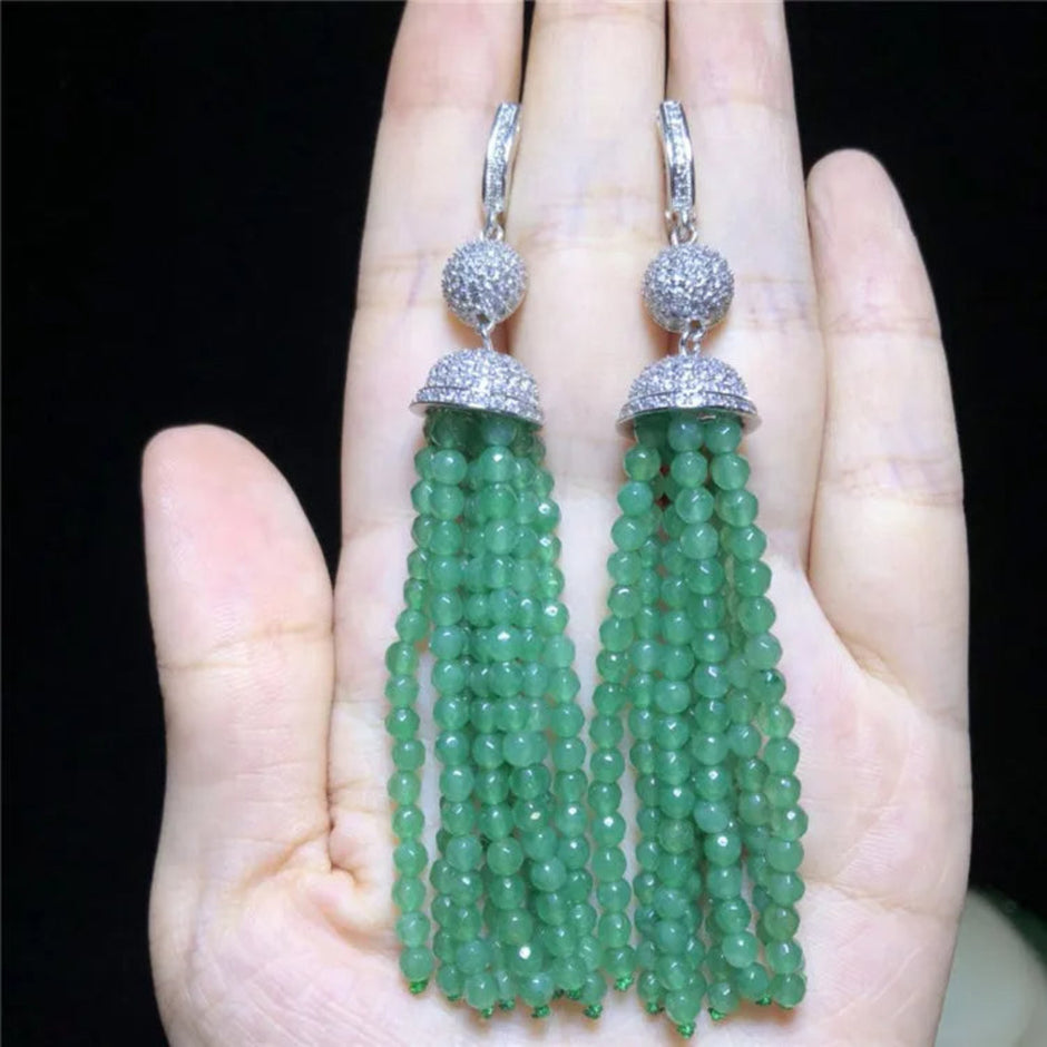 Tassel Design Green Agate Necklace Or Earrings / Ruchi