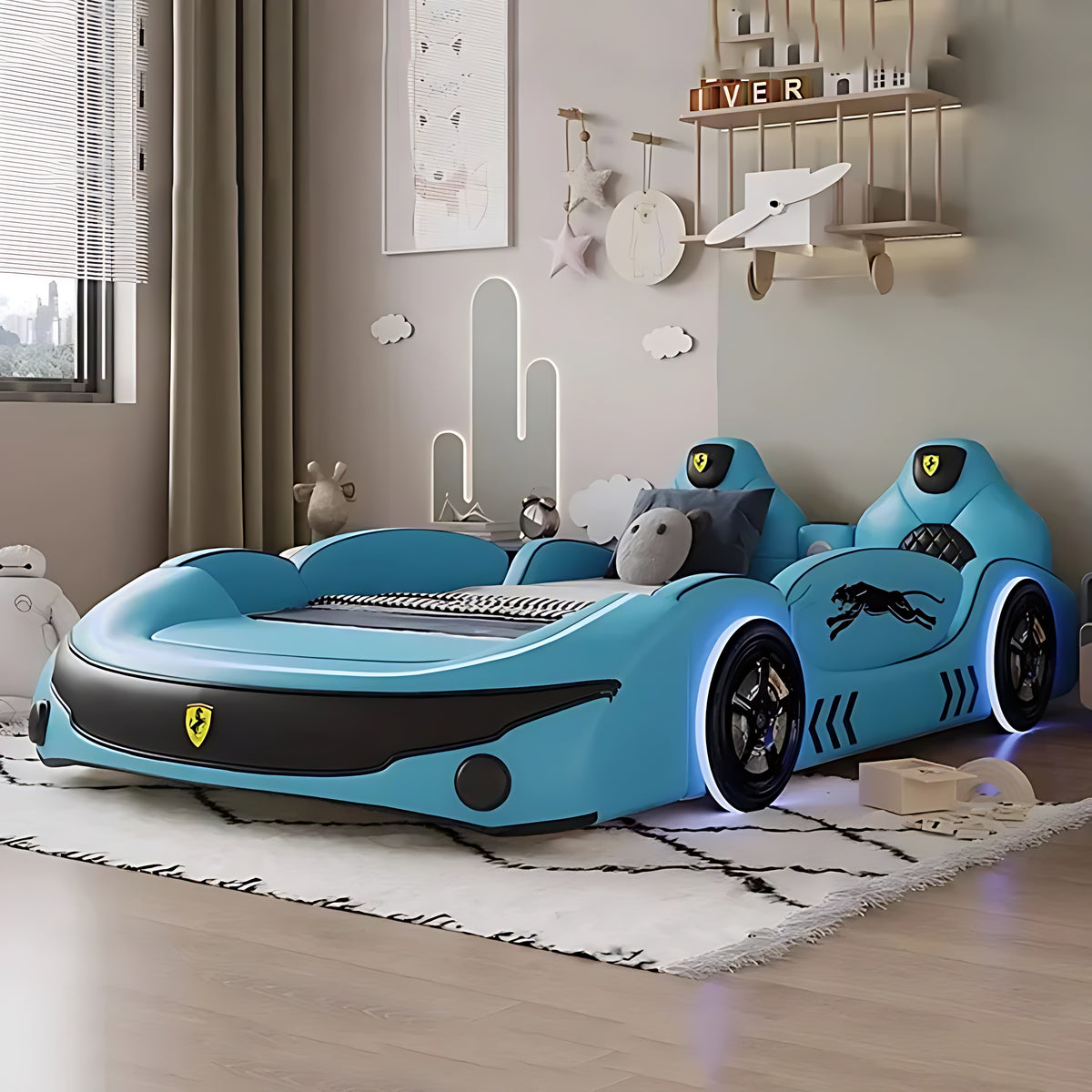 Children's LED Leather Car Bed with Speaker / Ruchi