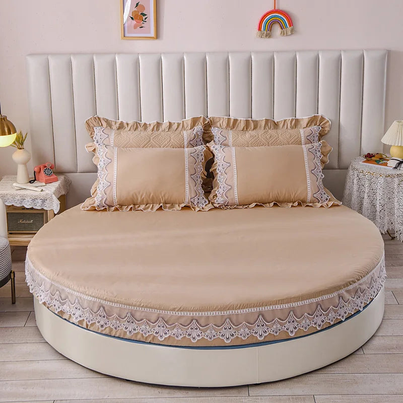 Plain Round Cotton Fitted Sheet With Pillowcases