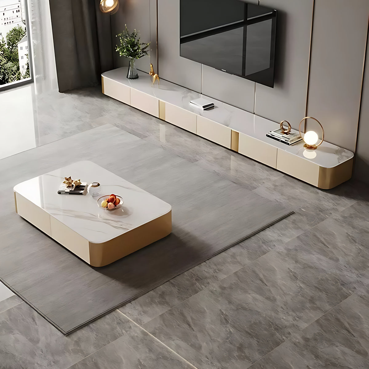 Marble Top Wooden Coffee Table And TV Stand / Ruchi