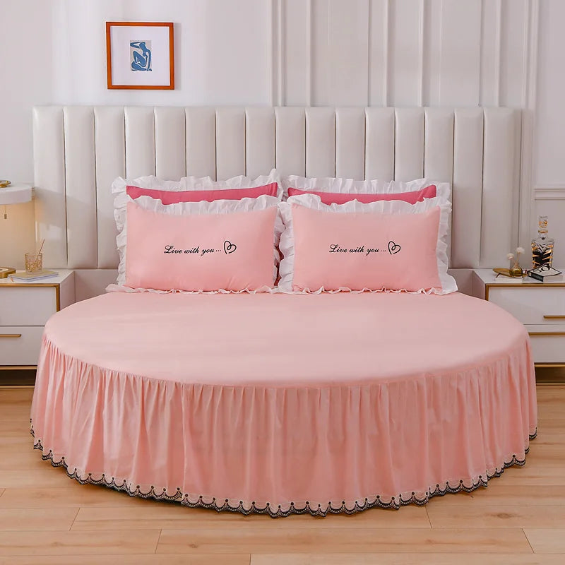 Round Cotton Fitted Bedsheet Bed-skirt Set