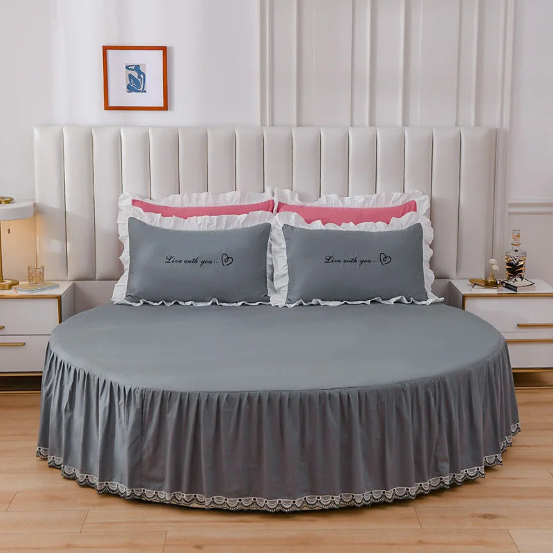 Round Cotton Fitted Bedsheet Bed-skirt Set / Ruchi