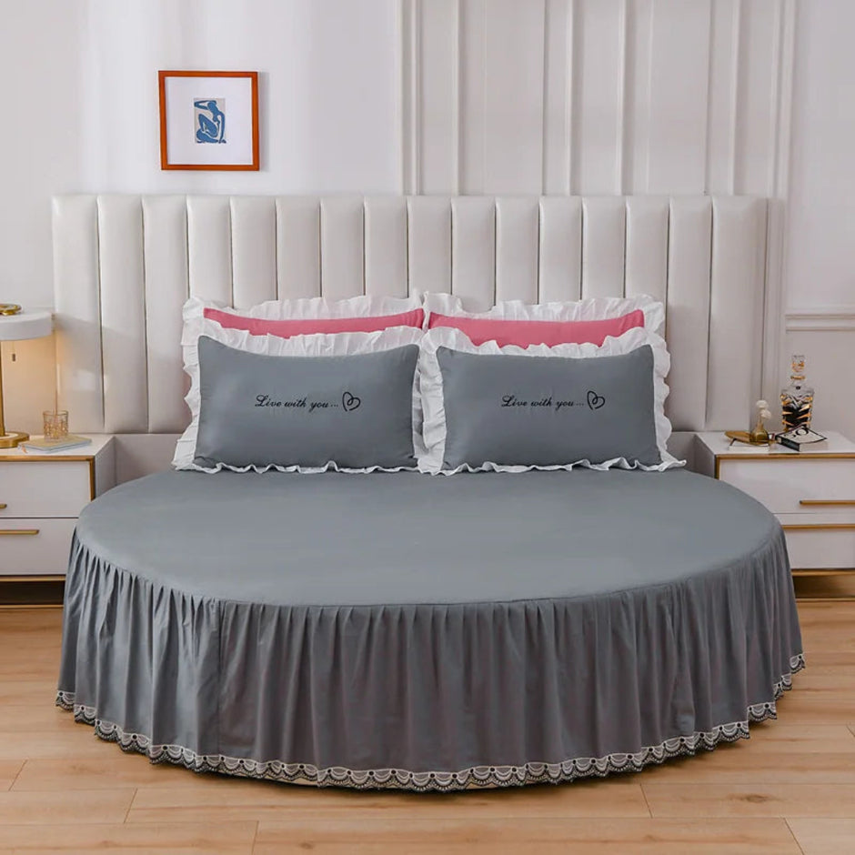 Round Cotton Fitted Bedsheet Bed-skirt Set / Ruchi