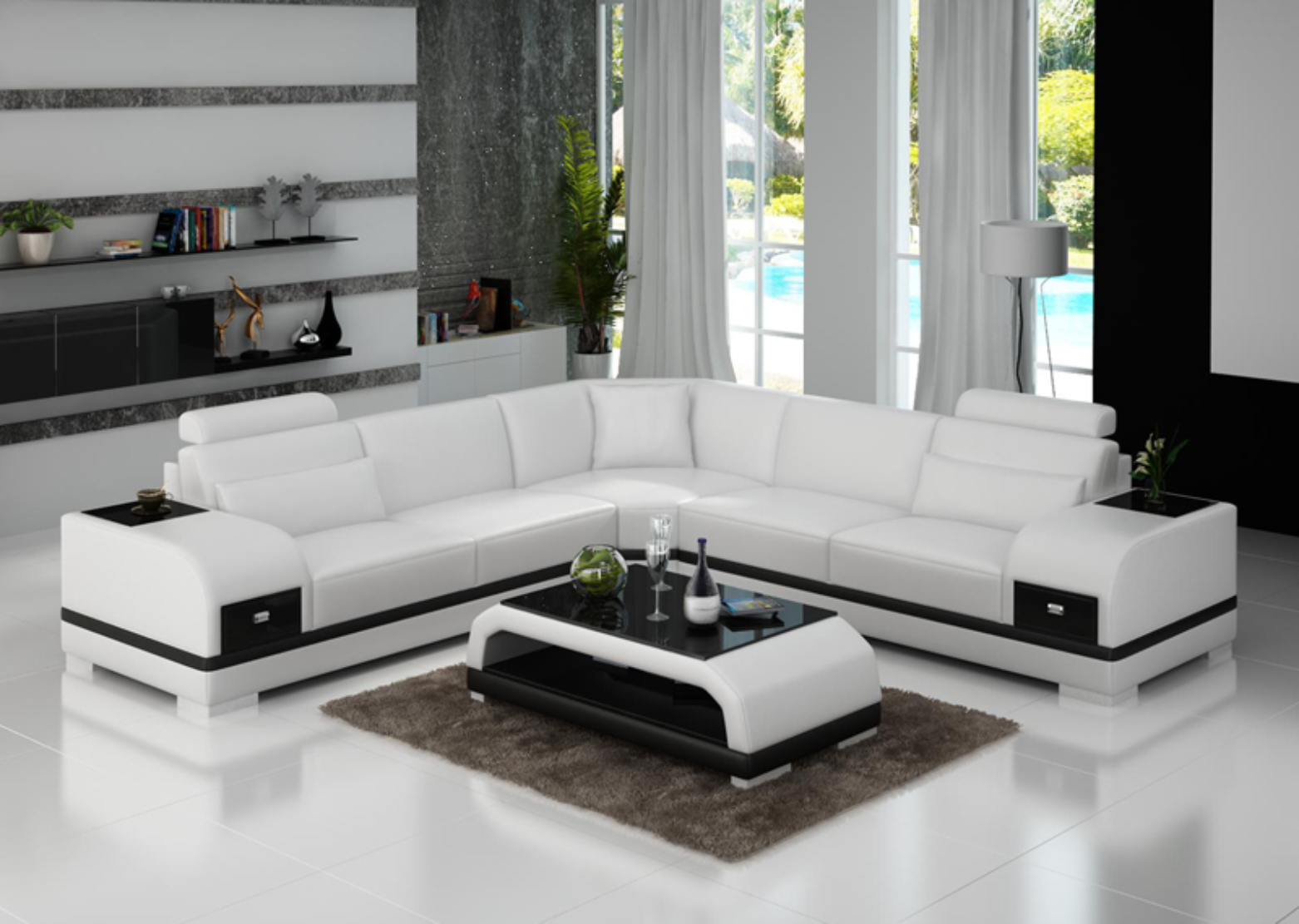 L-Shaped Leather Sectional Sofa With Storage / Ruchi