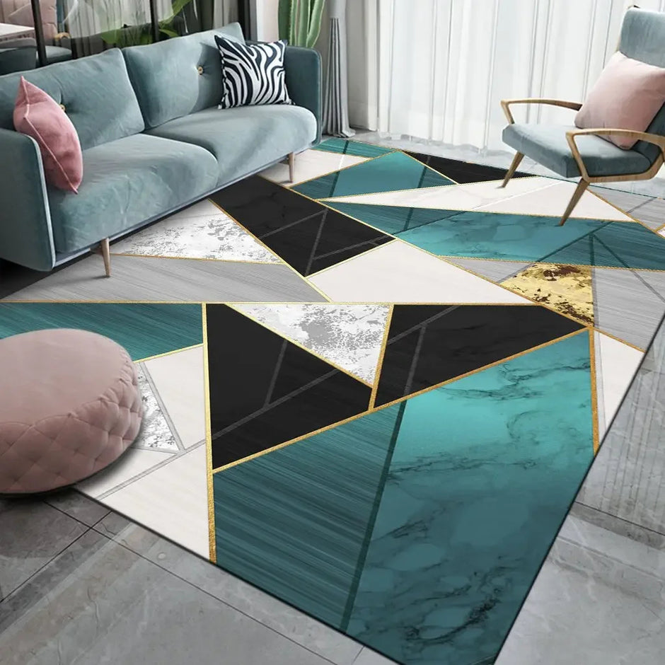 Multicolored Polyester Anti-Slip Living Room Rug