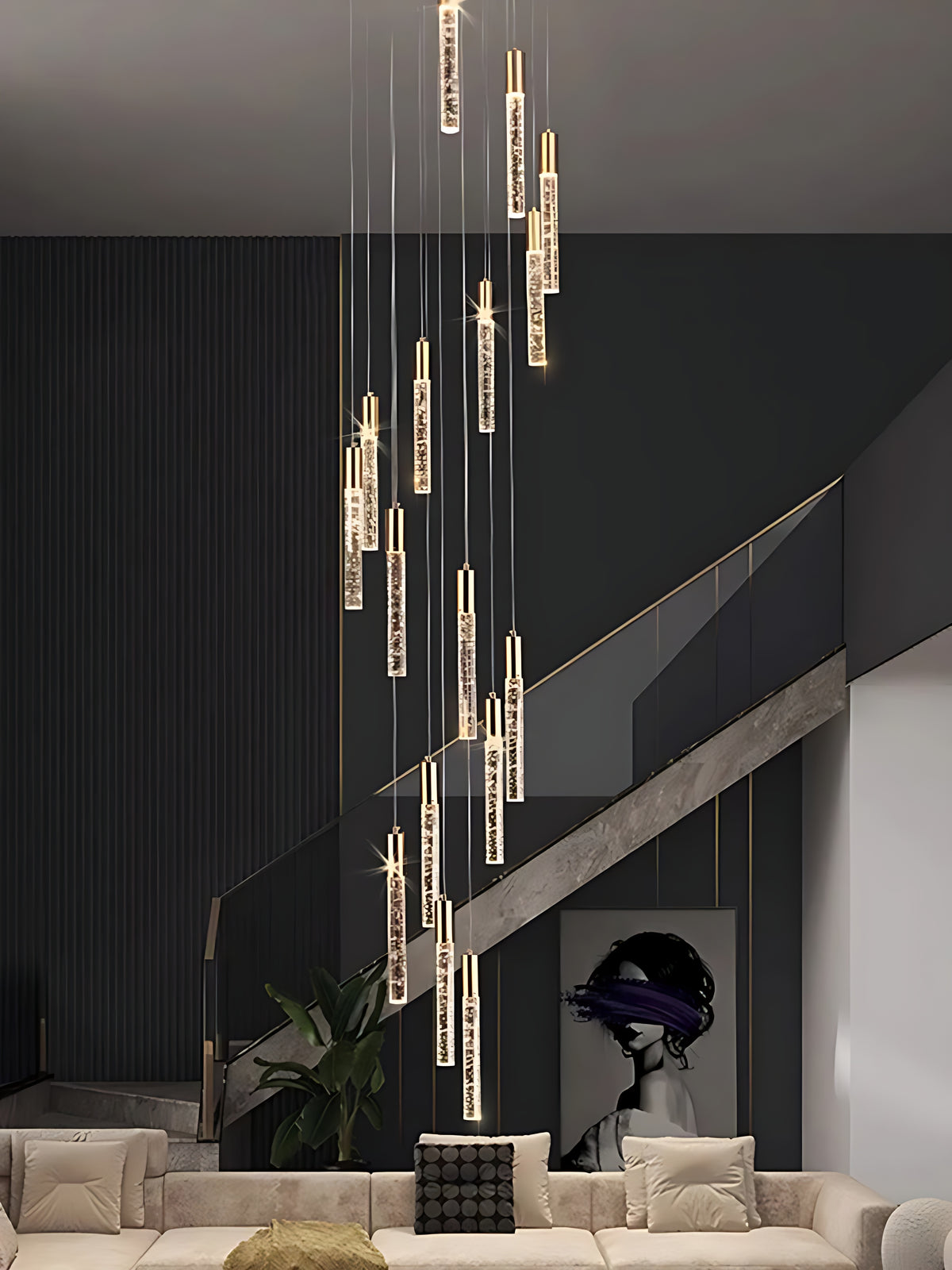 Elegant LED Tube Staircase Pendant Light / Ruchi