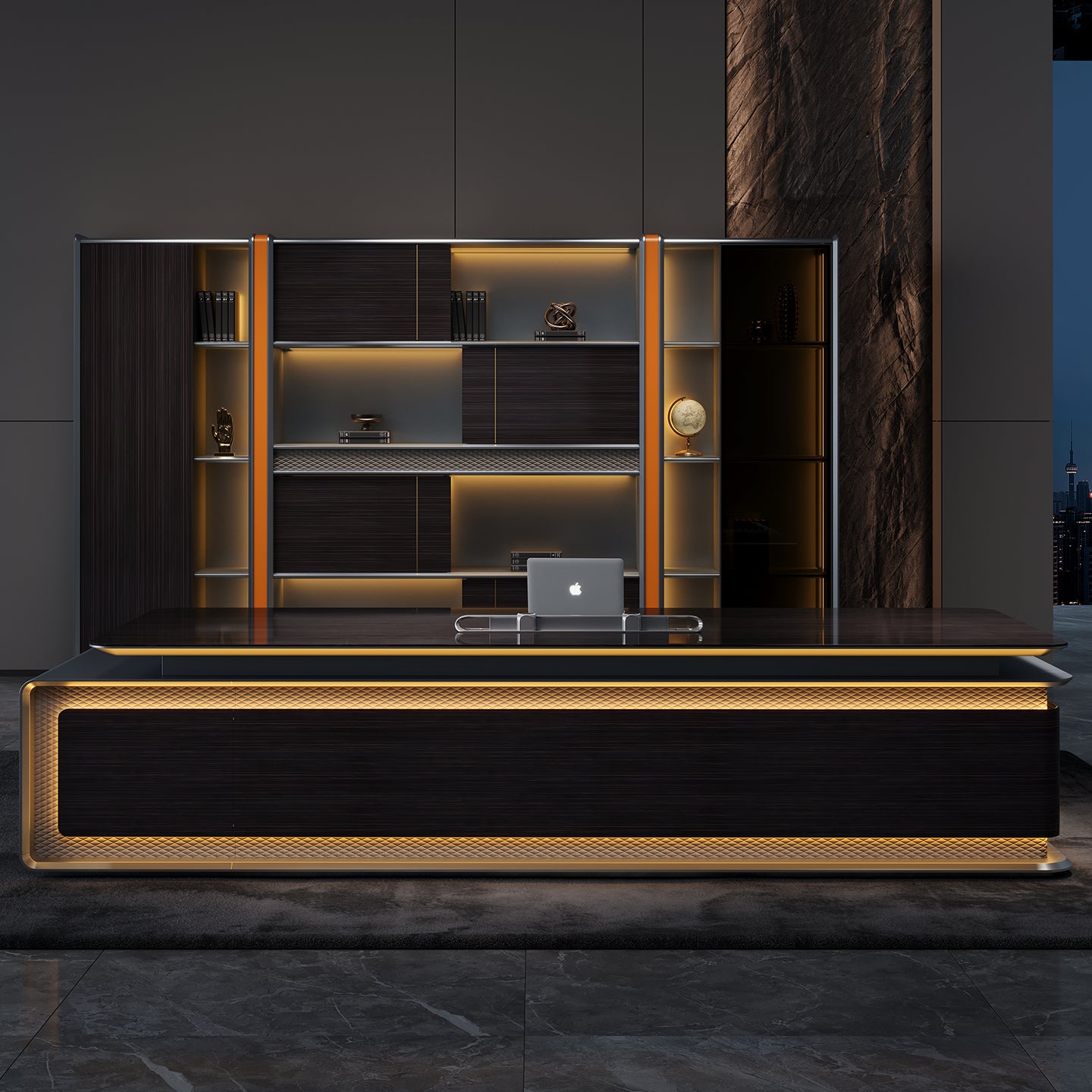 Luxury L-Shaped Wooden Office Desk With LED / Ruchi