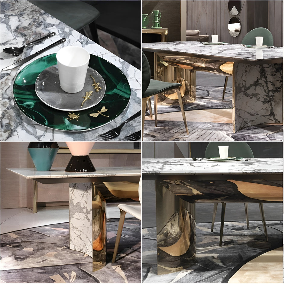 Rectangular Marble Dining Table Set With Bench