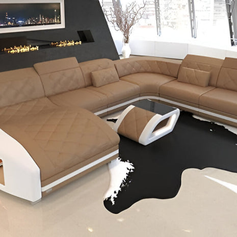 Diamond Design LED Embedded Leather Sectional-Sofa / Ruchi