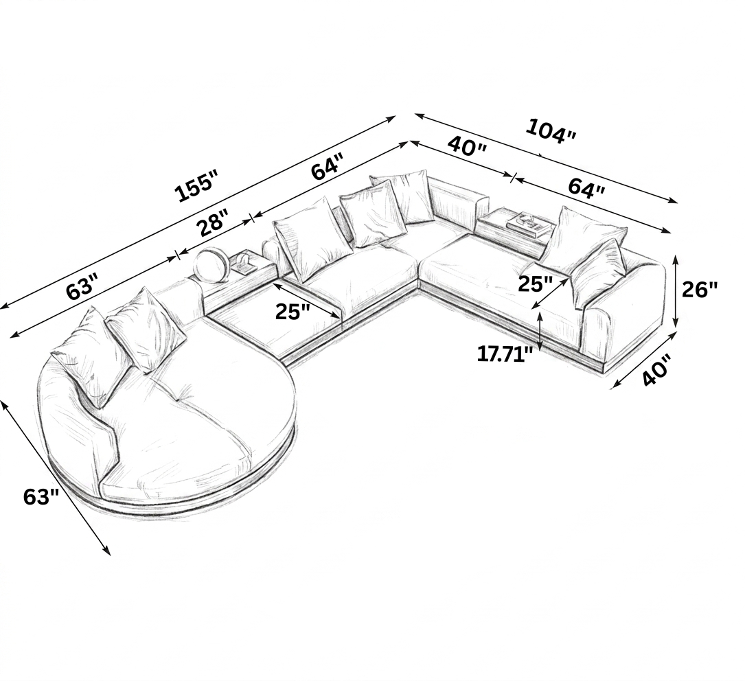 Minimalist U-Shaped Fabric Sofa Set / Ruchi