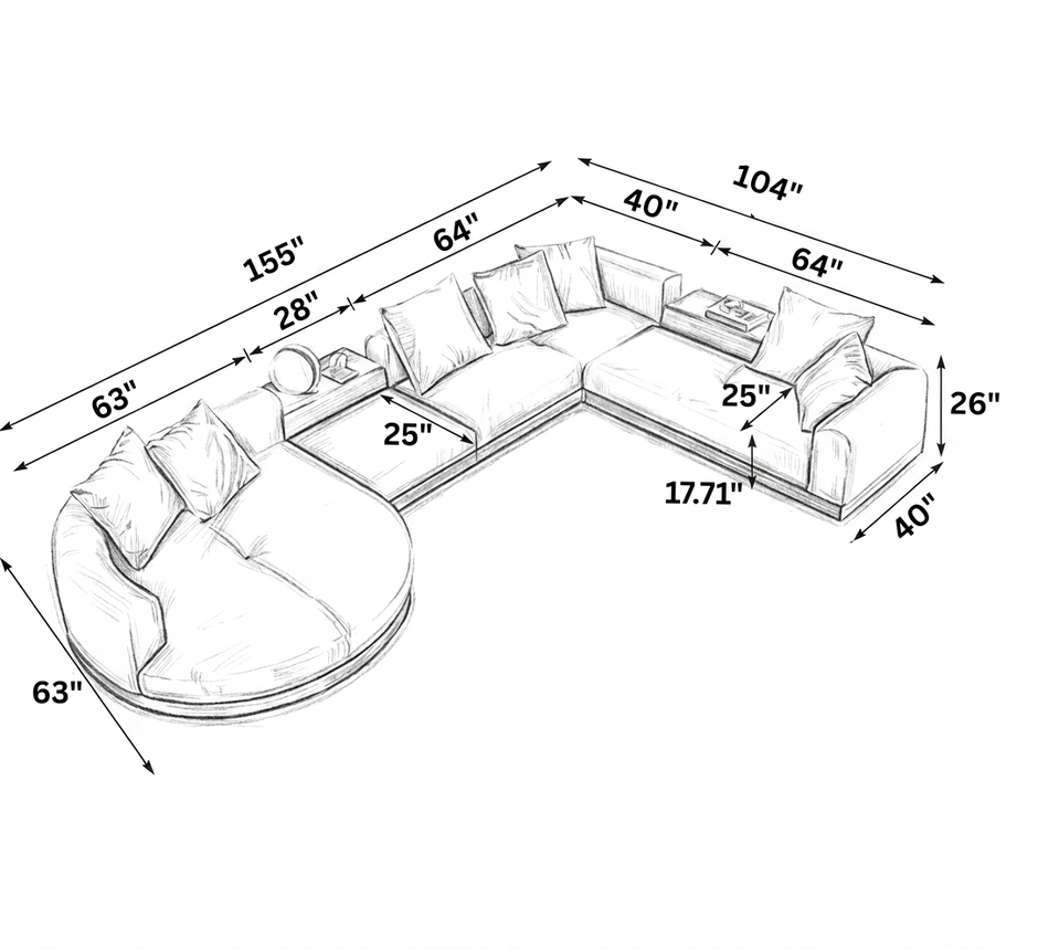 Minimalist U-Shaped Fabric Sofa Set / Ruchi