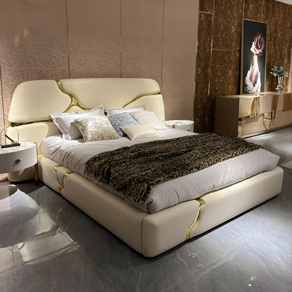 Crackel Design Leather Bedroom Set