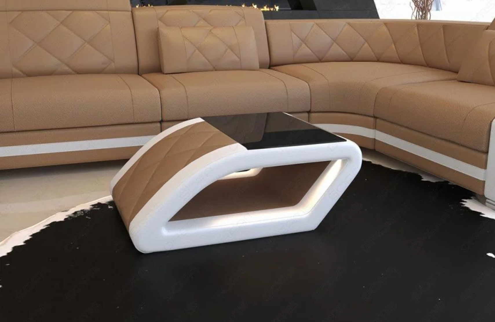 LED Coffee Table With Leather Upholstery / Ruchi