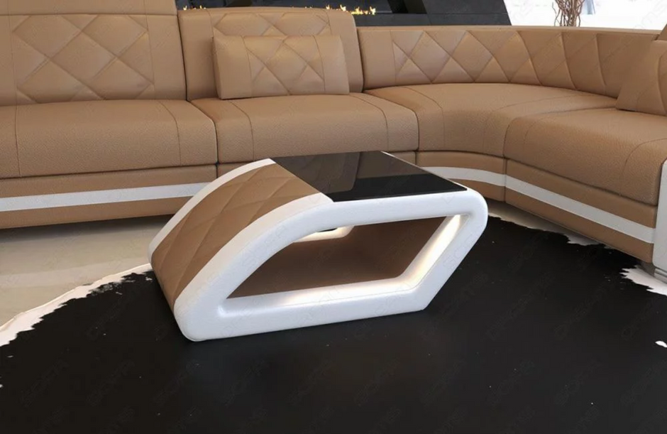 LED Coffee Table With Leather Upholstery / Ruchi