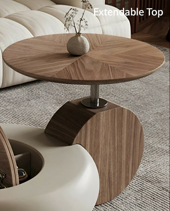 Extendable Round Wooden Coffee Table With Storage / Ruchi