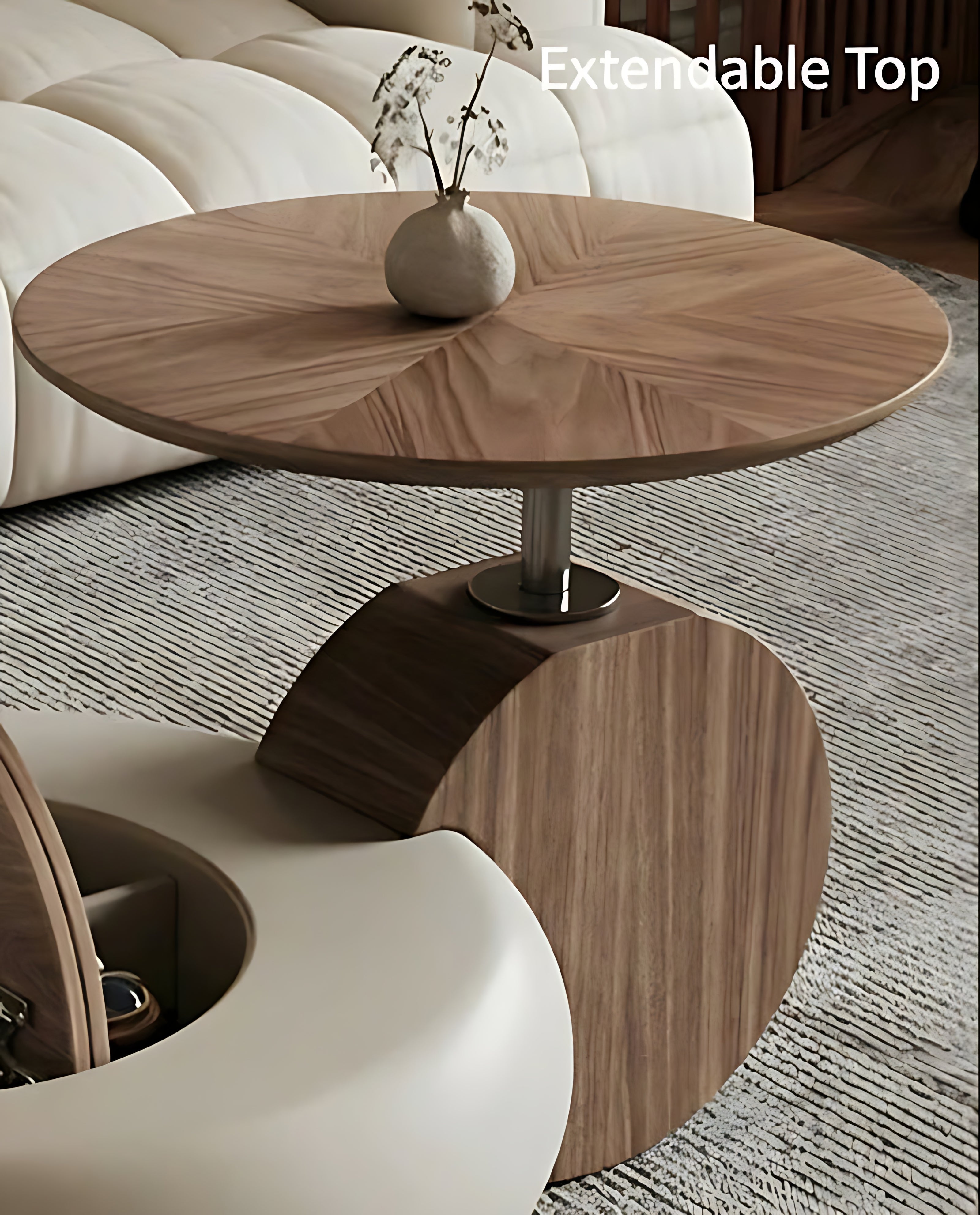 Extendable Round Wooden Coffee Table With Storage / Ruchi 