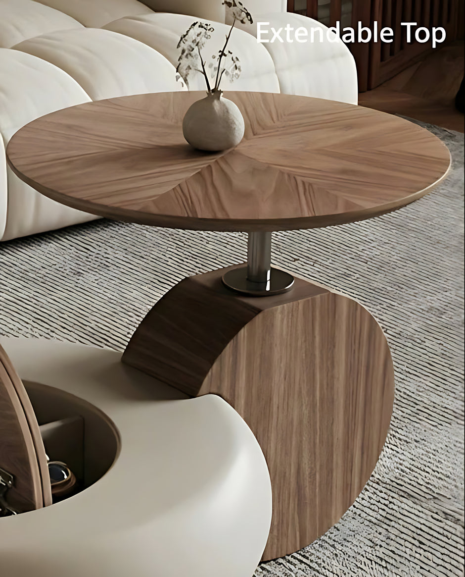 Extendable Round Wooden Coffee Table With Storage / Ruchi 