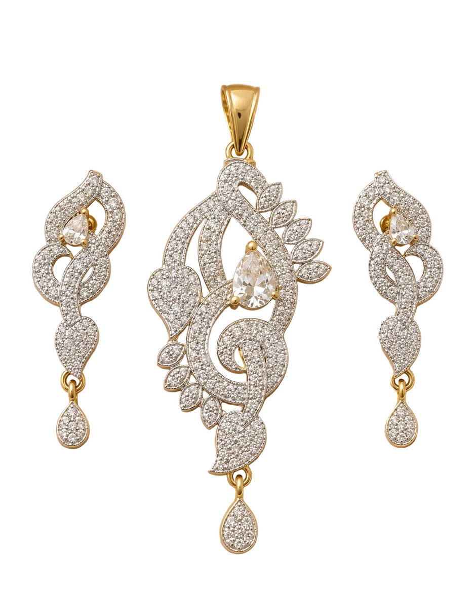 Artistic Design Cubic Zirconia Earring And Necklace Set / Ruchi