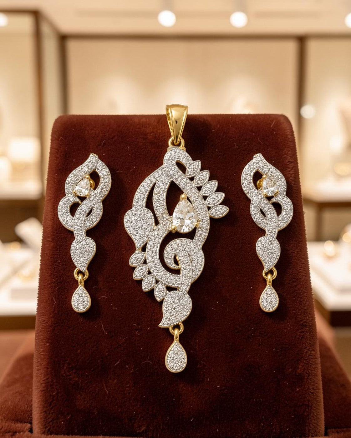 Artistic Design Cubic Zirconia Earring And Necklace Set / Ruchi