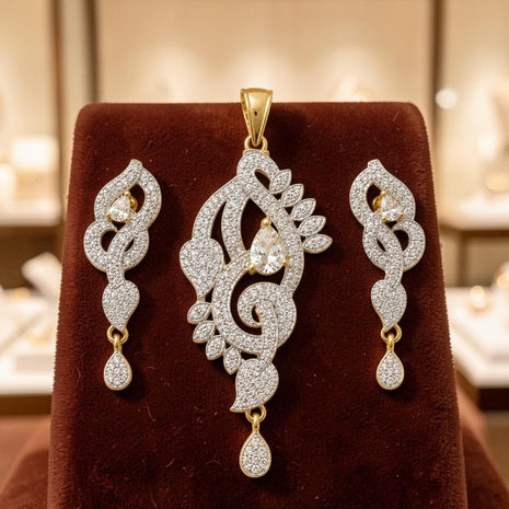 Artistic Design Cubic Zirconia Earring And Necklace Set / Ruchi