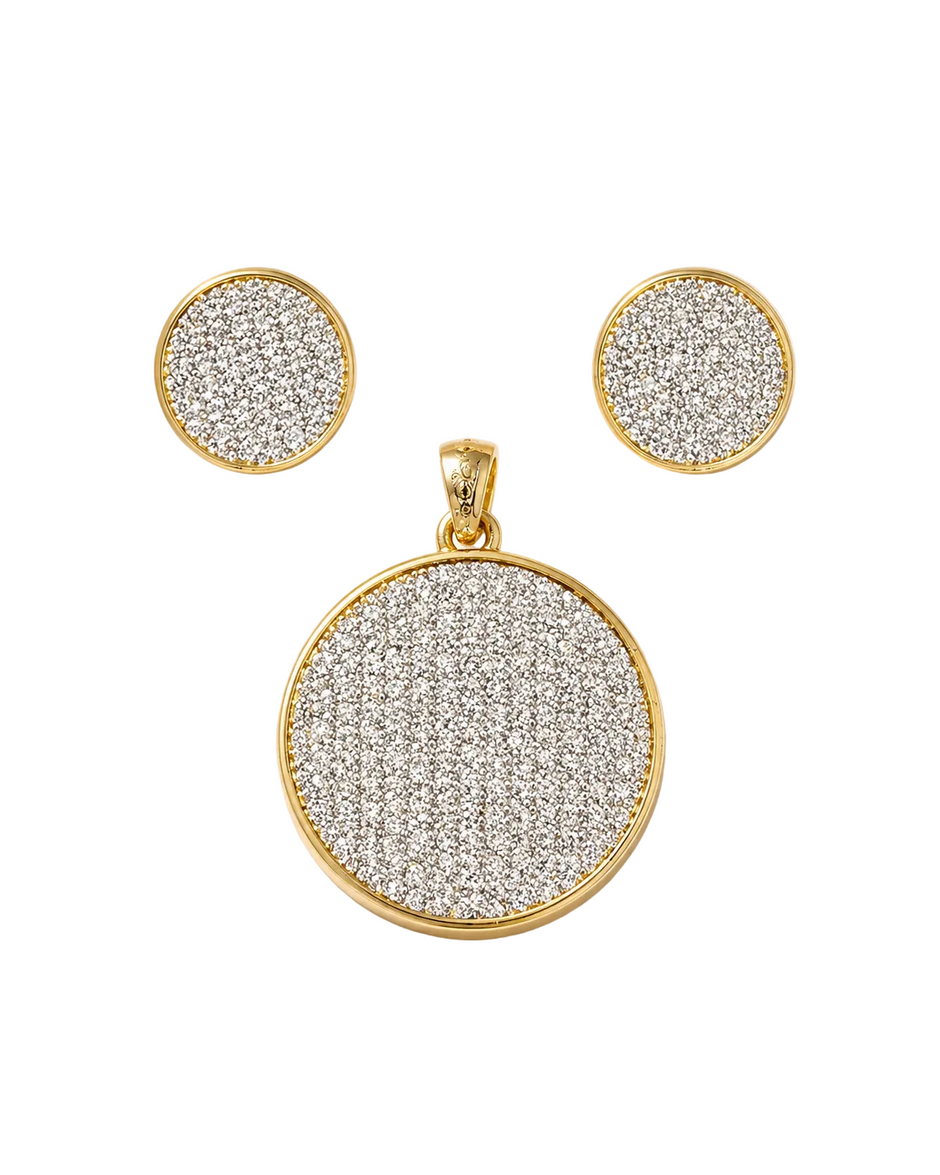 Circular American Diamond Earrings And Pendant Set / Ruchi