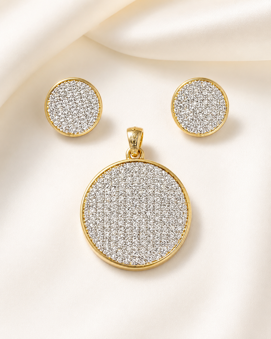 Circular American Diamond Earrings And Pendant Set / Ruchi