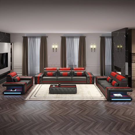 Elegant Design LED Leather Sofa Set