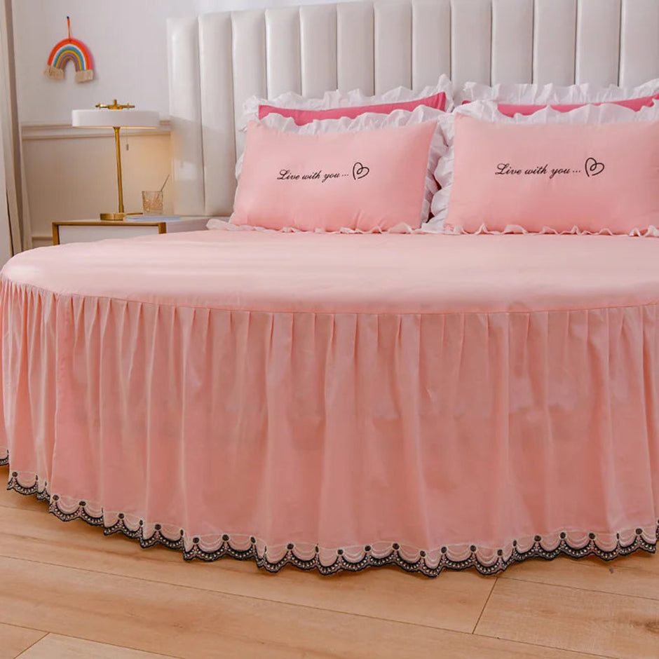 Round Cotton Fitted Bedsheet Bed-skirt Set
