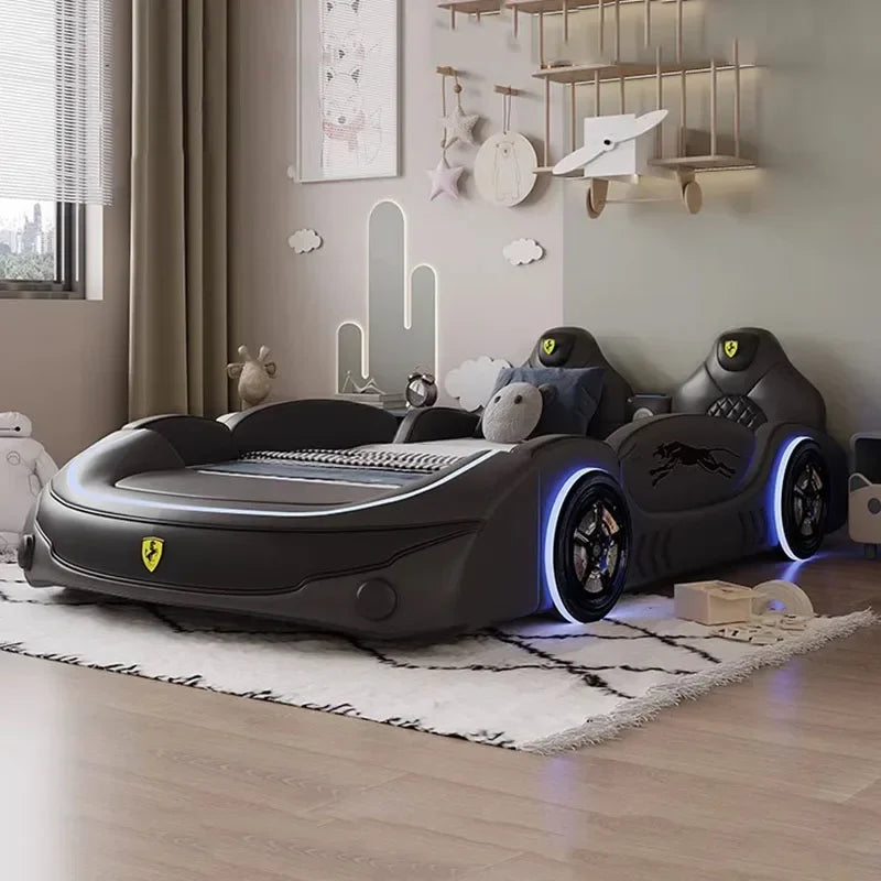 Children's LED Leather Car Bed with Speaker