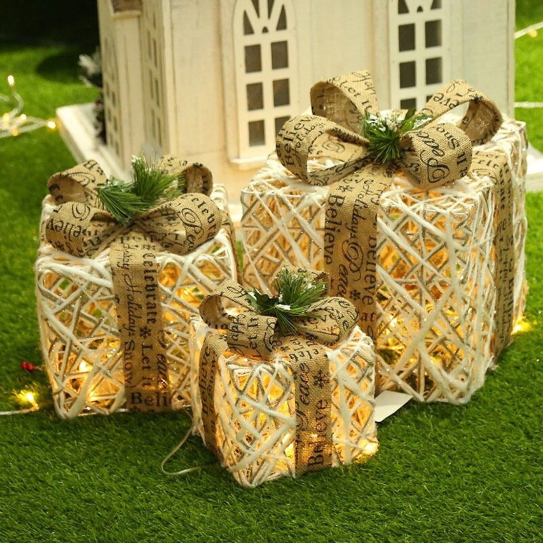 3 Metallic LED Christmas Gift Boxes