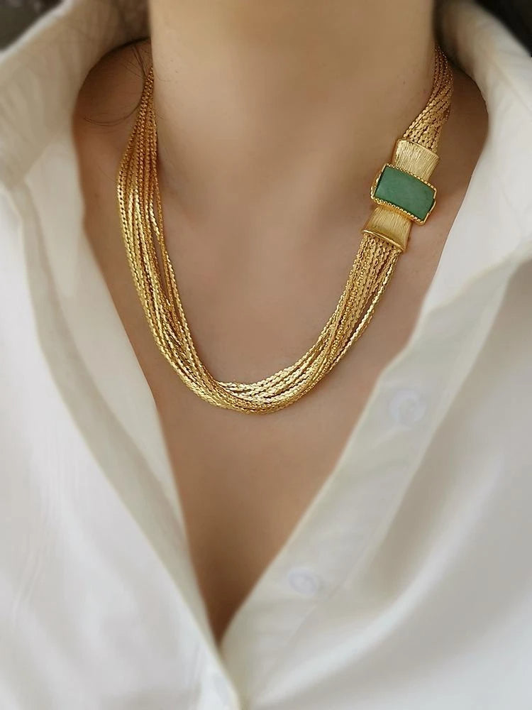 Aventurine Stone Carved Layered Chain Bracelet Jewelry Design / Ruchi