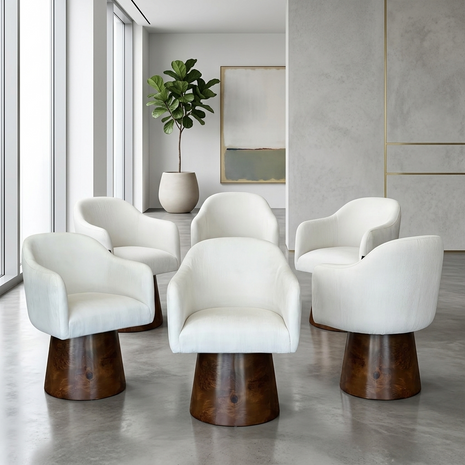 6 Piece Chenille Fabric Wooden Chairs Set / Ruchi