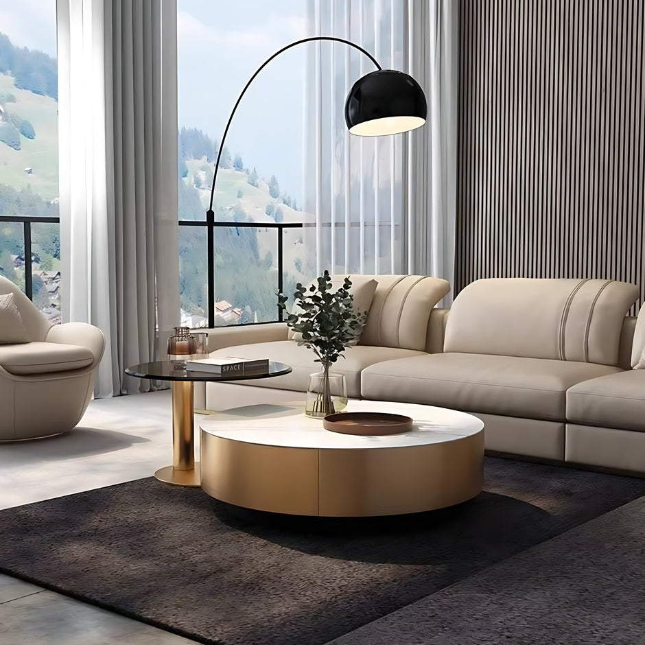 Modern Round Coffee Table With Storage / Ruchi