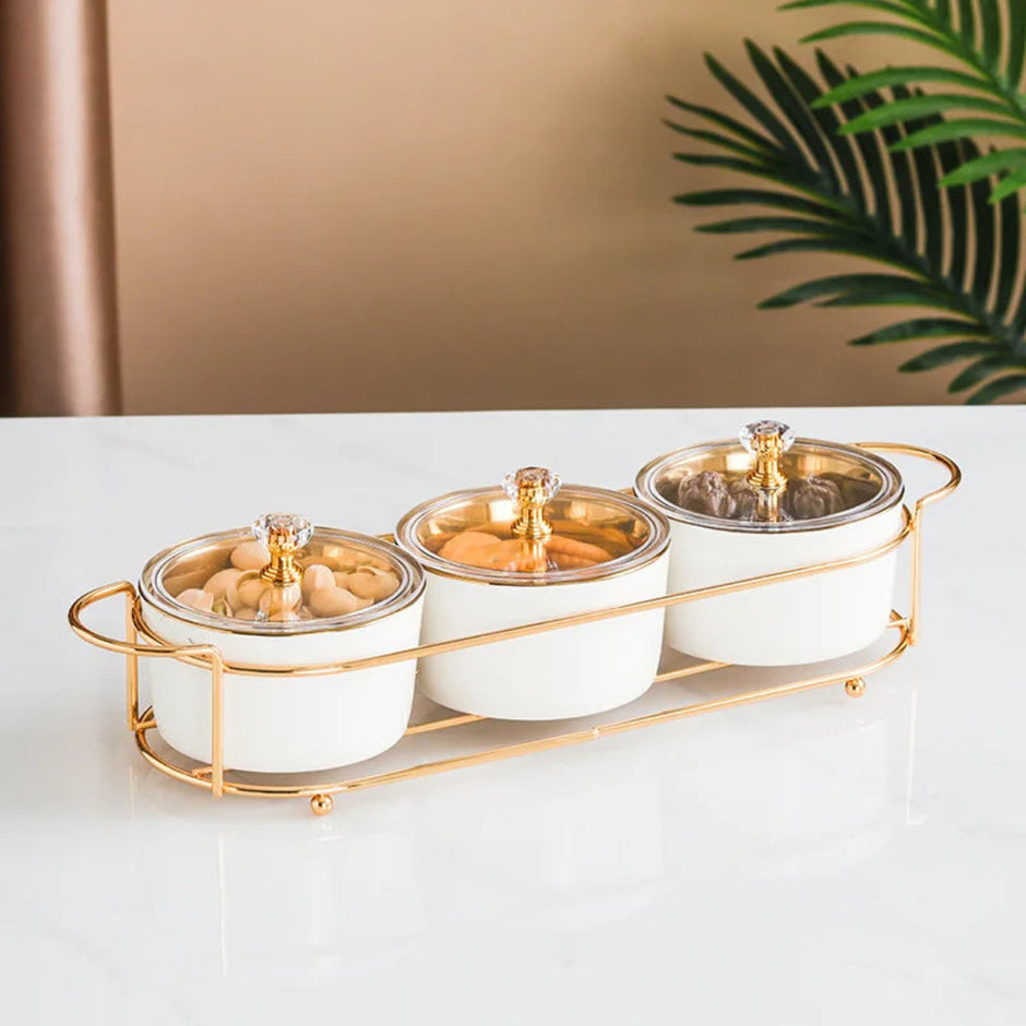 Nordic Ceramic Fruit Bowl Set With Metal Stand / Ruchi
