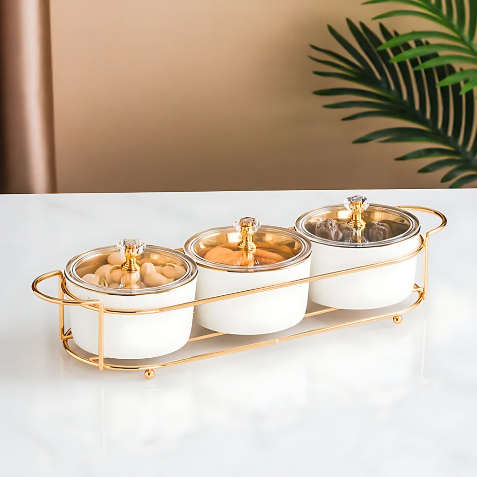 Ceramic Dry Fruit Bowl Set With Lid / Ruchi