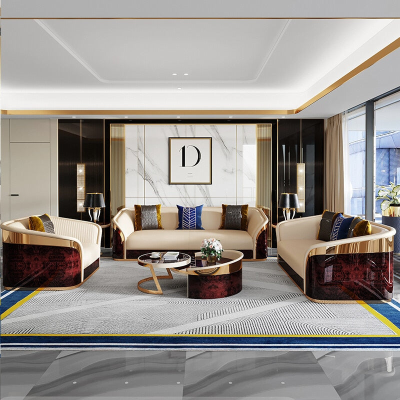 Luxurious Leather Sofa Set For Living Room