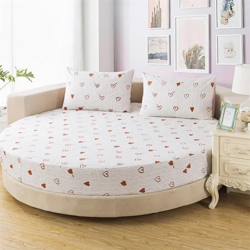 Round Cotton Fitted Bedsheet With Pillowcases / Ruchi
